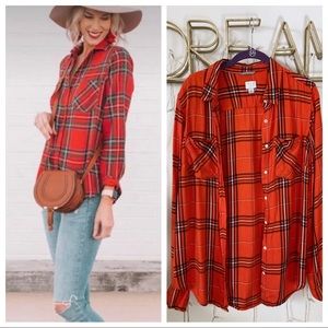 🌸A NEW DAY | Red Plaid Button Down Shirt with Pockets Size Large